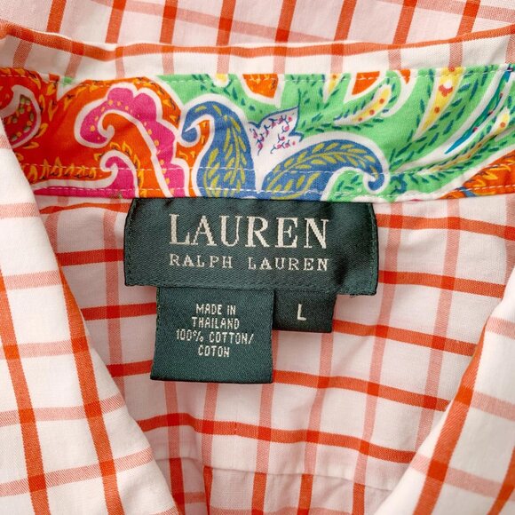 Lauren Ralph Lauren LRL logo orange plaid long sleeve cotton button up shirt, L - Picture 4 of 5